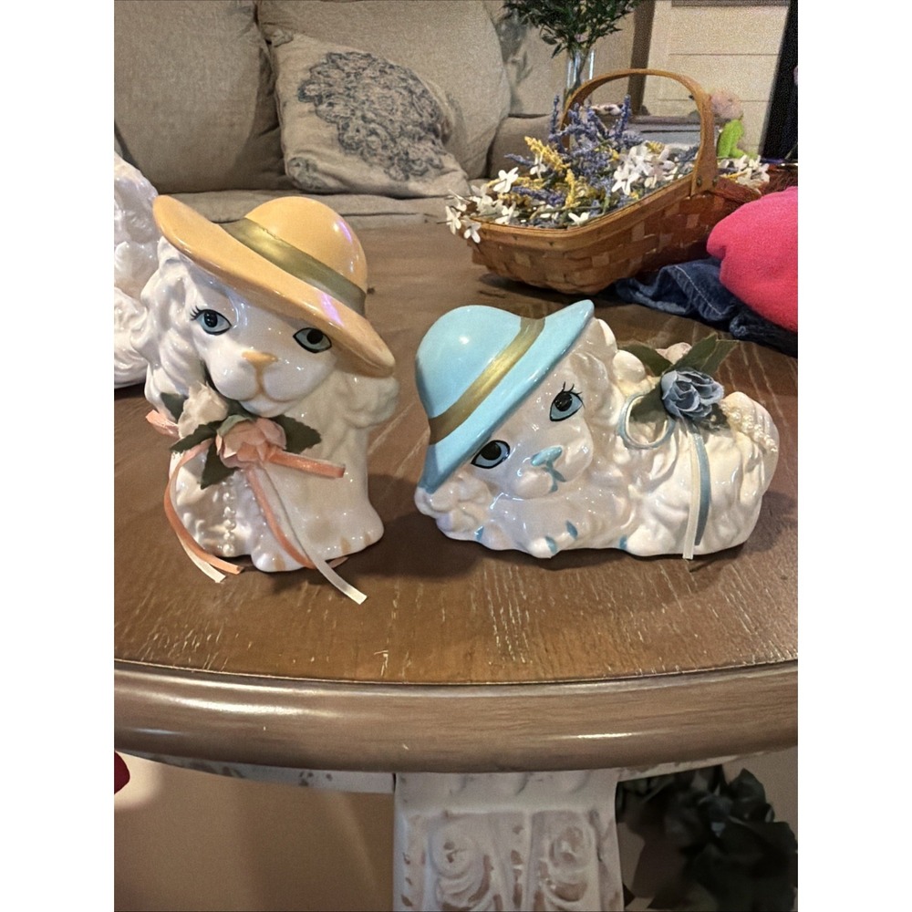 VTG Set Retro Kitschy Poodles Ceramic Dog Figurines Coin Banks
